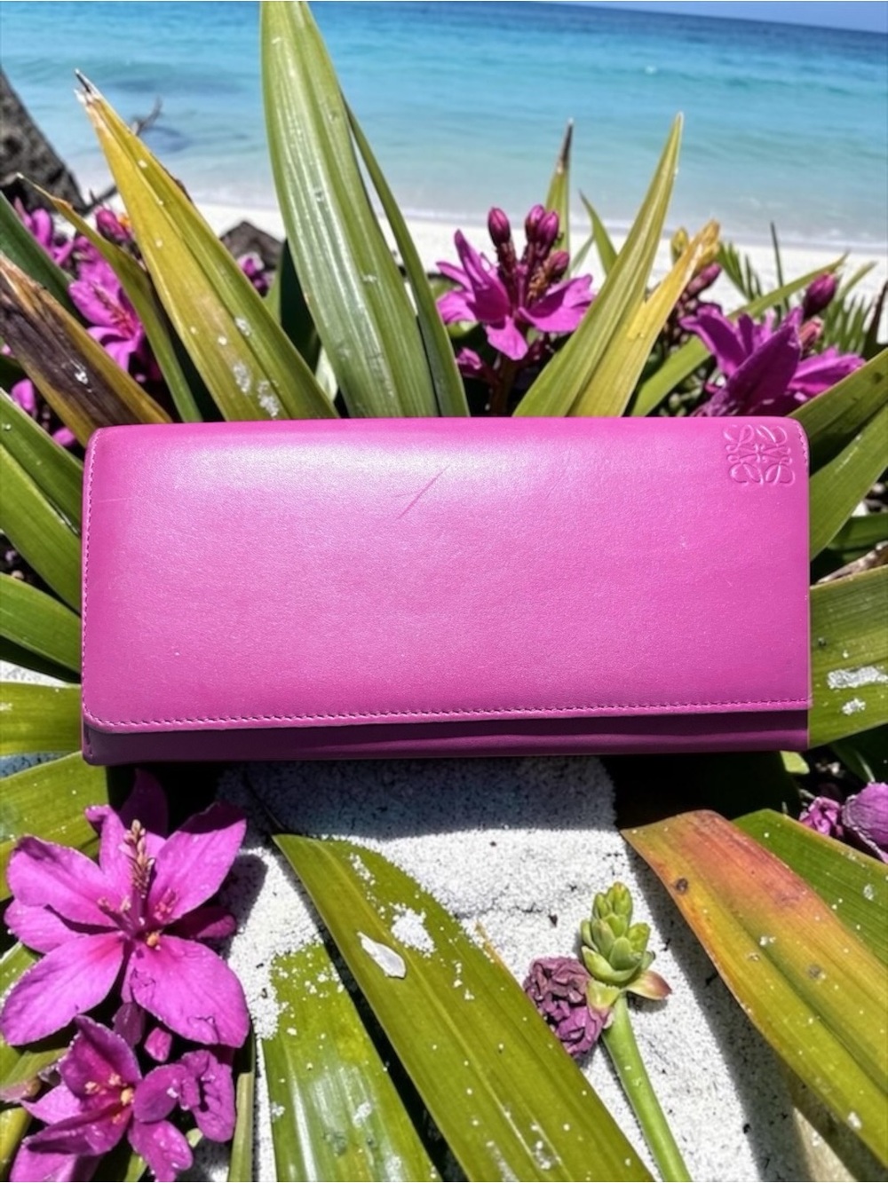 LOEWE Pink Nappa Leather Anagram Bi-Fold Continental Long Wallet VGUC